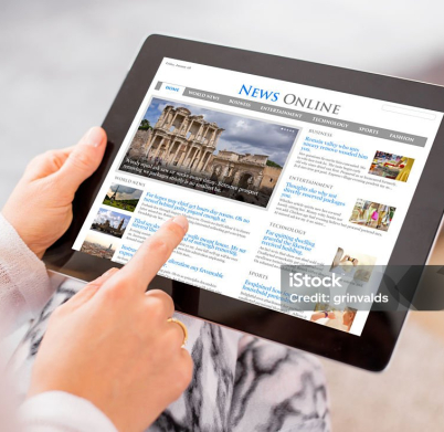 News on digital tablet. Contents are all made up